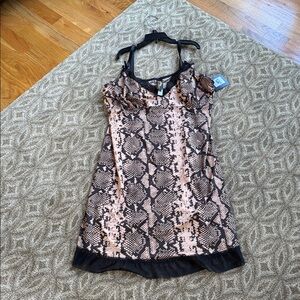 Snake Print Slip Dress - Tan & Black